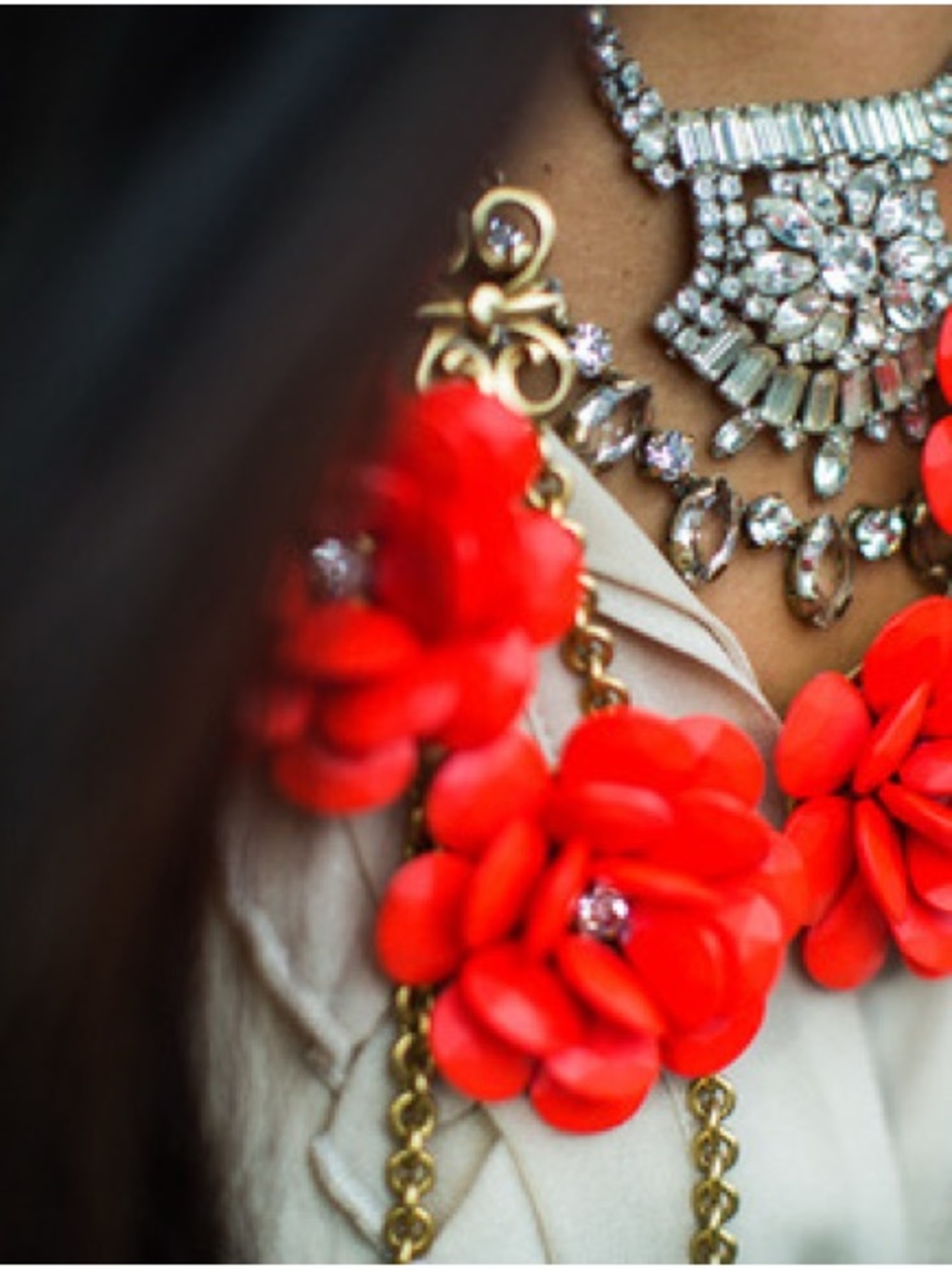 J.Crew Women’s Red Beaded Rose Floral Statement Necklace